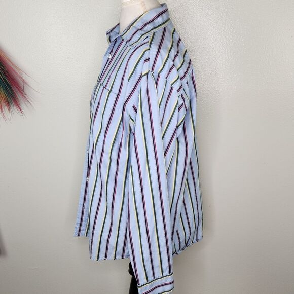 The Echo Unlimited The Classic Woven Shirt Blue Stripe Button Down Size Large - Picture 9 of 10